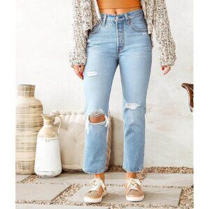 Levi's Womens 32 501 Cropped Distressed Medium Wash Jeans